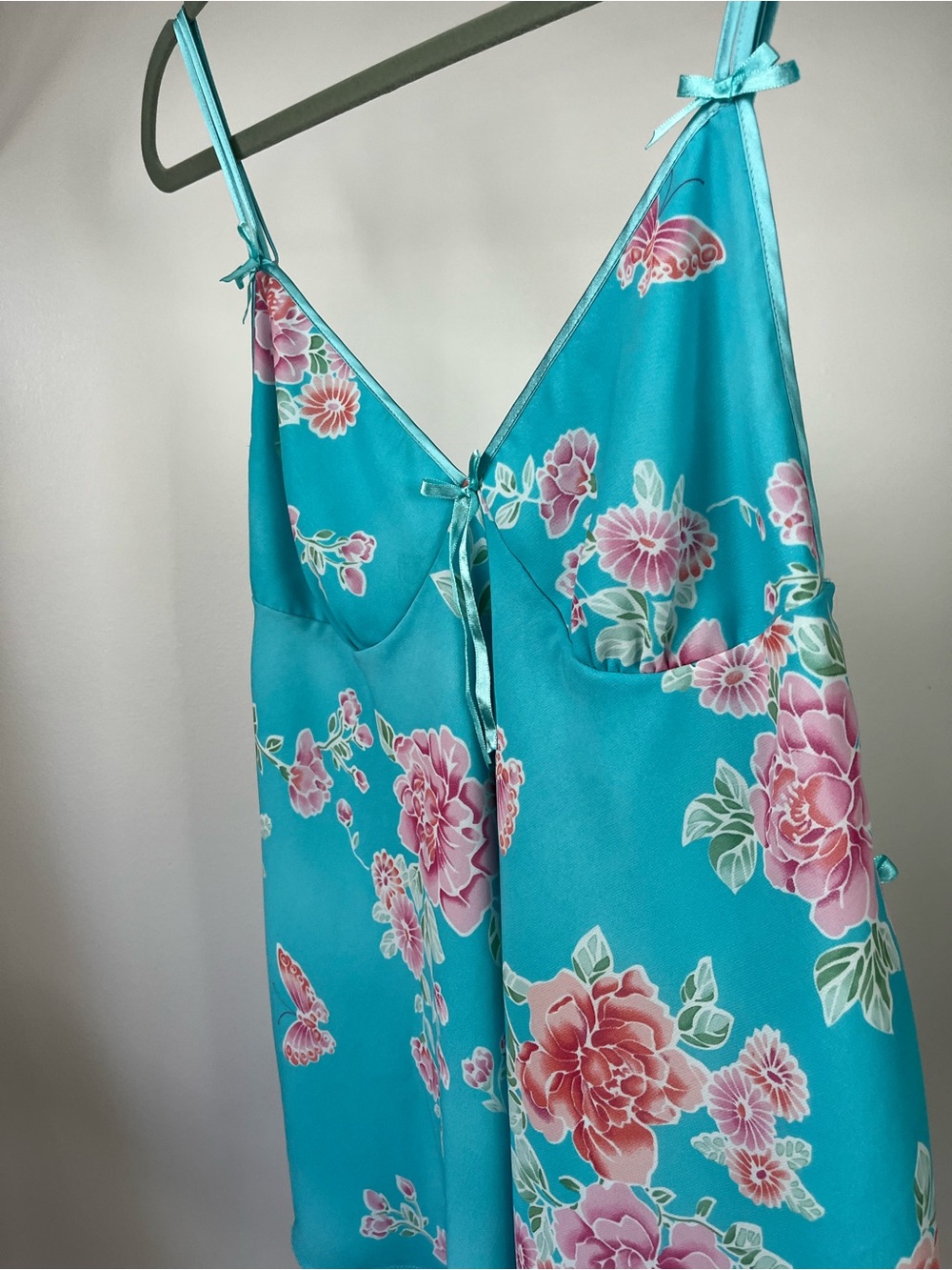 Y2K La Vie En Rose Floral Satin Chemise Slip with Pink Flower Print - Picture 8 of 14